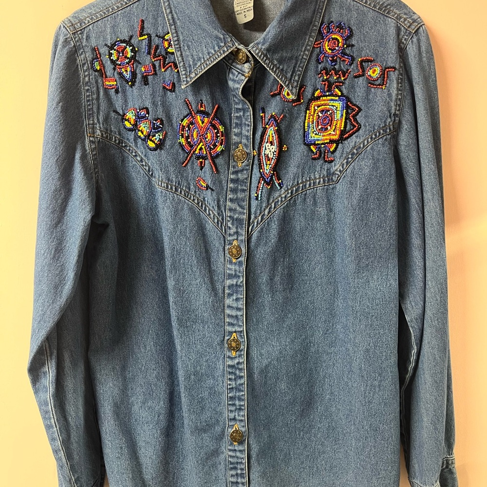 Ladies Embroidered Denim Shirt - Blue - Picture 6 of 8